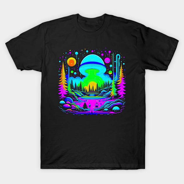 Alien Ufo Over The Lake T-Shirt by vystudio